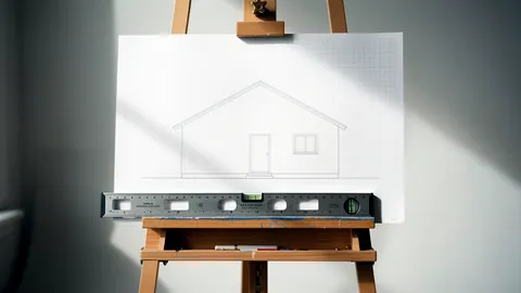 Illustration: White graph paper with fine pencil line work showing a gabled house front view.